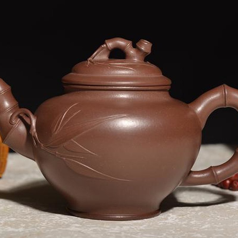 宜兴紫砂壶 | 竹报春_泥料：紫泥_容量：420cc