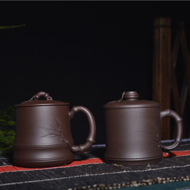 宜兴紫砂杯 | 雅竹杯，君子竹杯_泥料：紫泥_容量：600cc，520cc