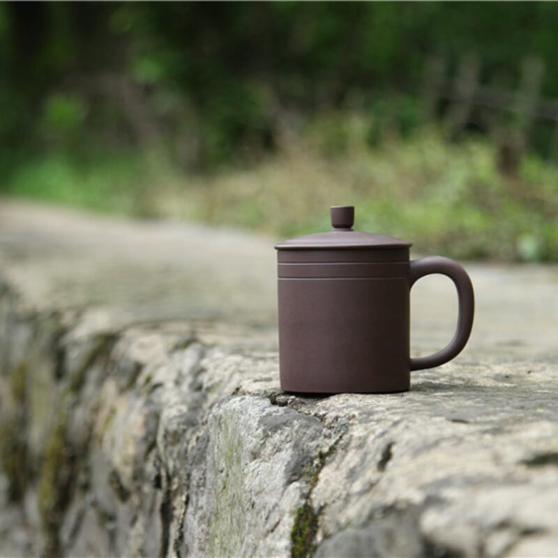 宜兴紫砂杯 | 双线盖杯_泥料：紫泥_容量：480cc