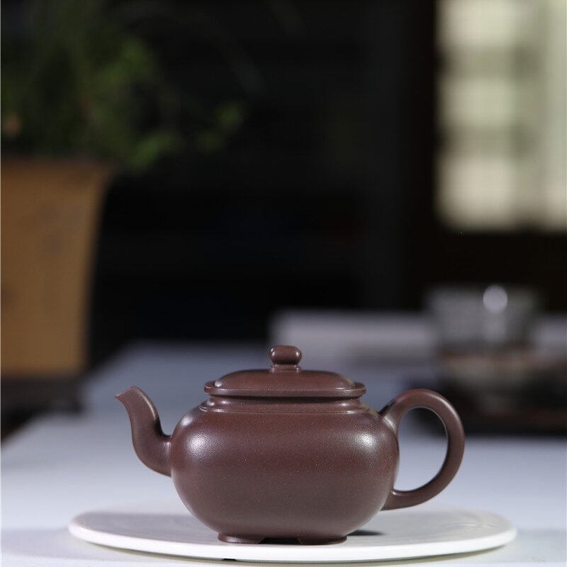 宜兴紫砂壶 | 卡盖方樽_泥料：紫泥_容量：300cc