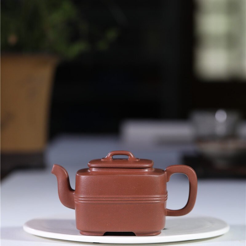 宜兴紫砂壶 | 四方腰线_泥料：紫泥_容量：250cc